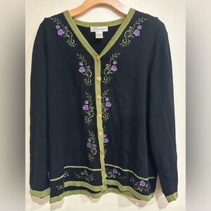 Y2K Dress Barn Floral Embroidered Cardigan Whimsical Goth Fairy Size 18/20